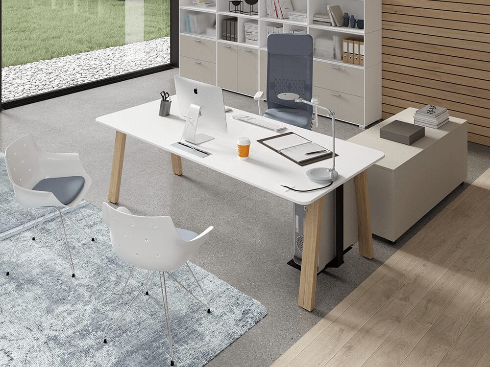 Minimo 2 - Simple Executive Desk with Wood Finish legs