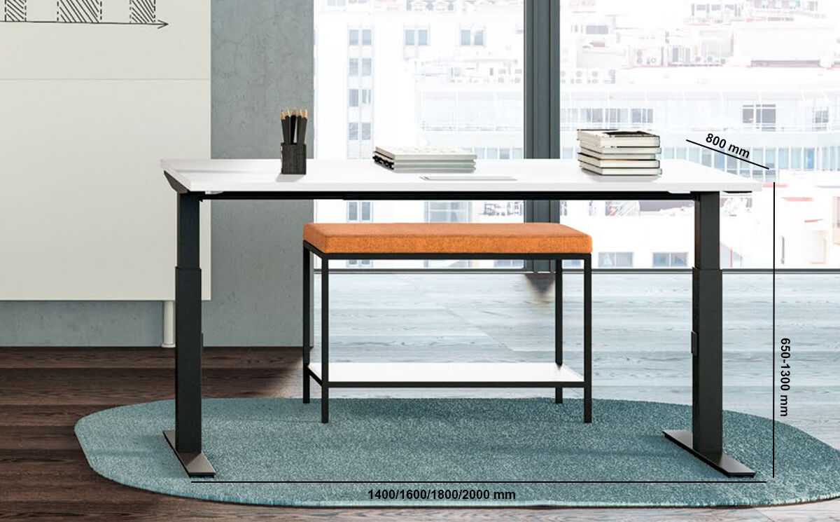 Vigente – Electric Height Adjustable At Fixed Positions Desk With Optional Return & Credenza Unit