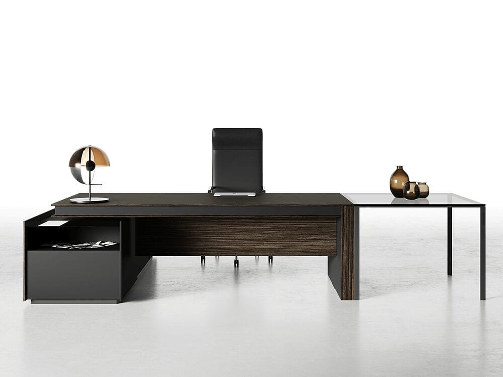 Elena Sturdy Modern Executive Desk with Credenza Unit and Optional Side Glass Table
