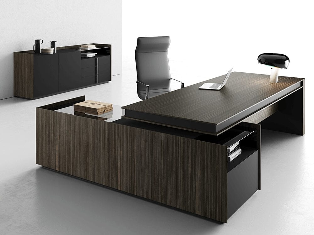 Elena Sturdy Modern Executive Desk with Credenza Unit and Optional Side Glass Table