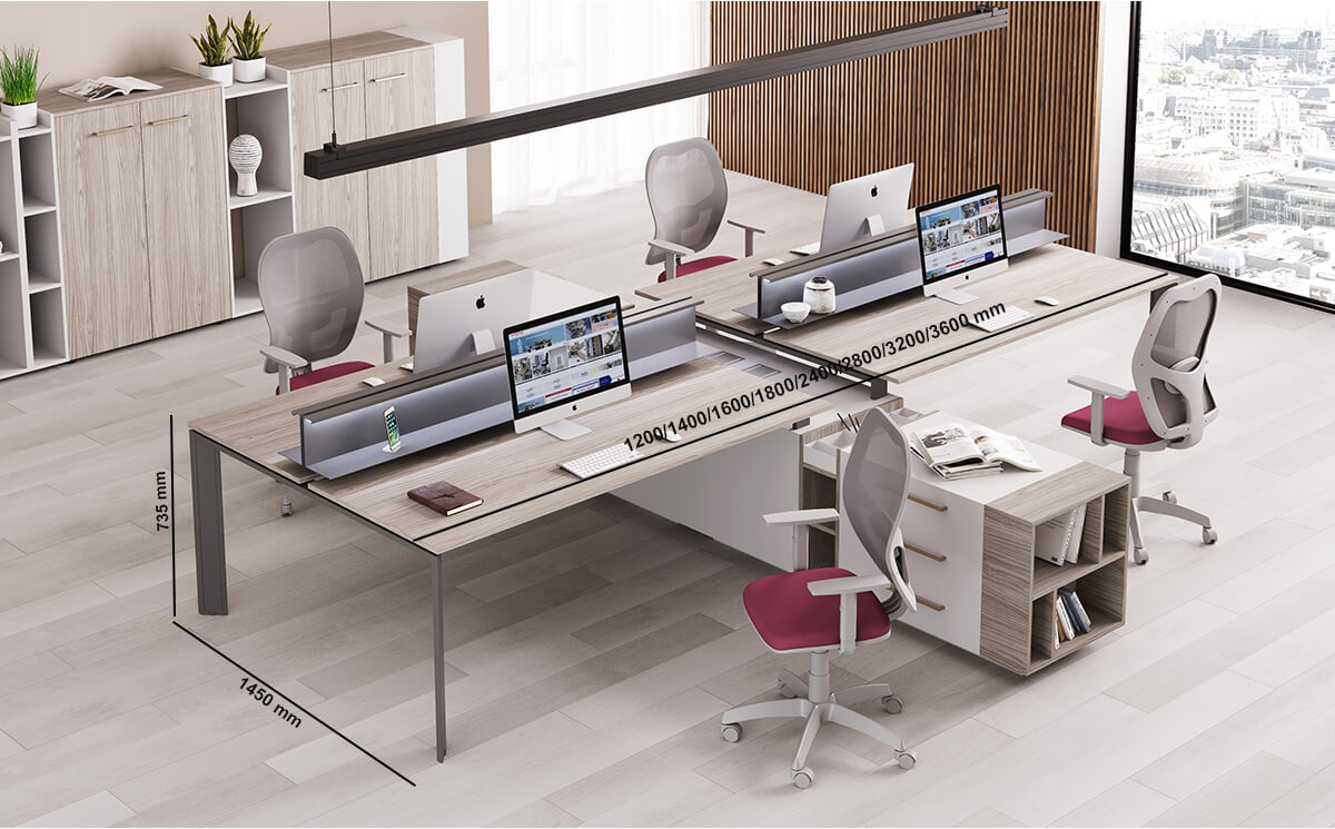 Viviana 2 Contemporary Office Workstation Desk For 2 Or 4 With Slim Legs Size Img