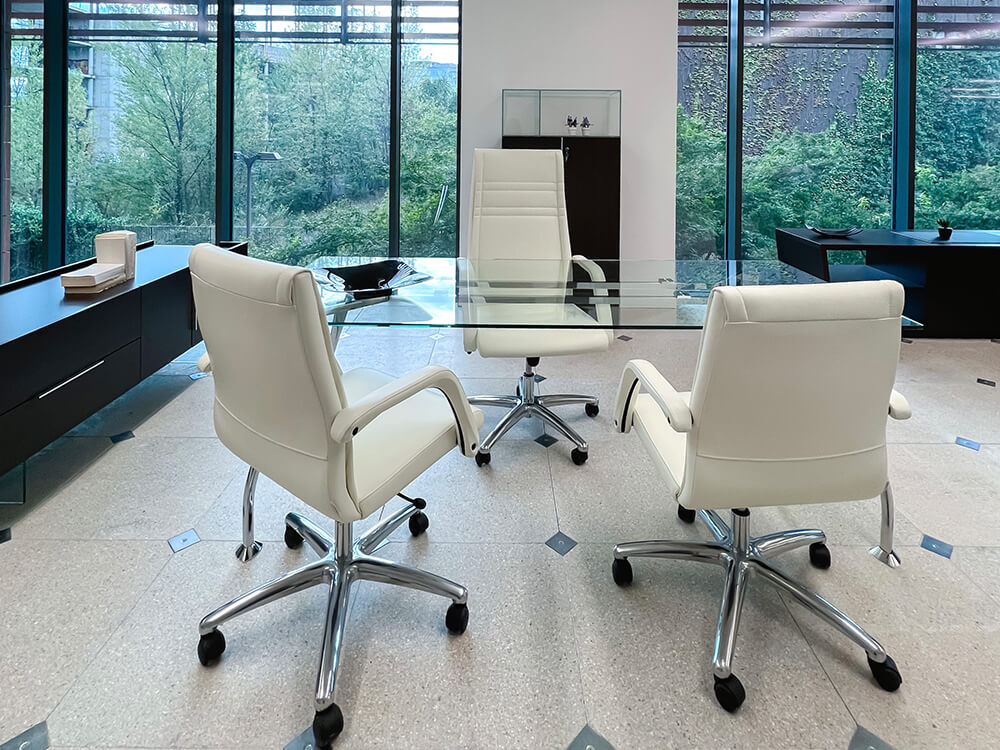 Zeta 1 Glass Top Executive Desk with Chrome Legs and Optional Credenza Unit