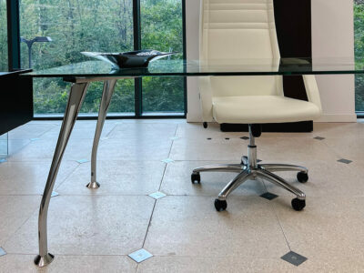 Zeta 1 Glass Top Executive Desk With Chrome Legs And Optional Credenza Unit 03