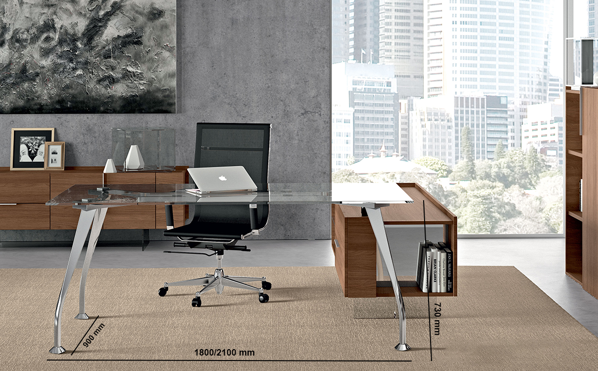 Zeta 1 Glass Top Executive Desk With Chrome Legs And Size Image