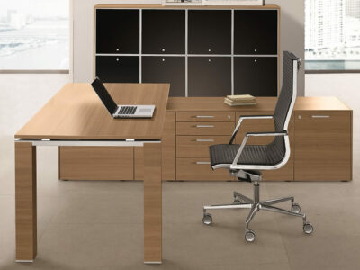 Legnosa – Natural Oak or Walnut Finish Wooden Executive Desk with Goalpost U Leg