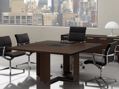 Yabel 1 – Wood Veneer Square Shape Meeting Table with Leather Insert