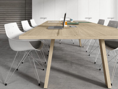 Yahya Traditional Oak Rectangular Meeting Table With Coated Legs