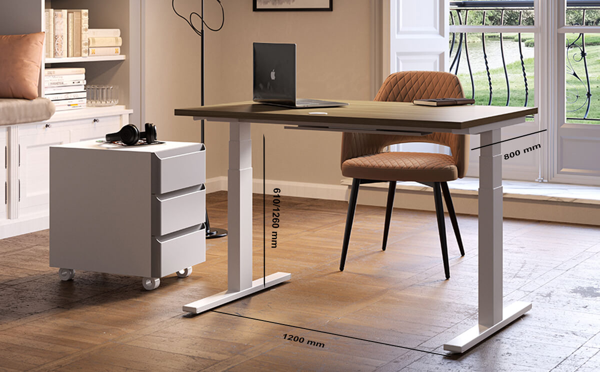 Size Chiara – Sleek Height Adjustable T Leg Home Office Desk With 3 Drawer Pedestal