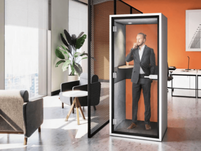 Abramo Acoustic Office Phone Booth With Ventilation And Ergonomic Table Main Image