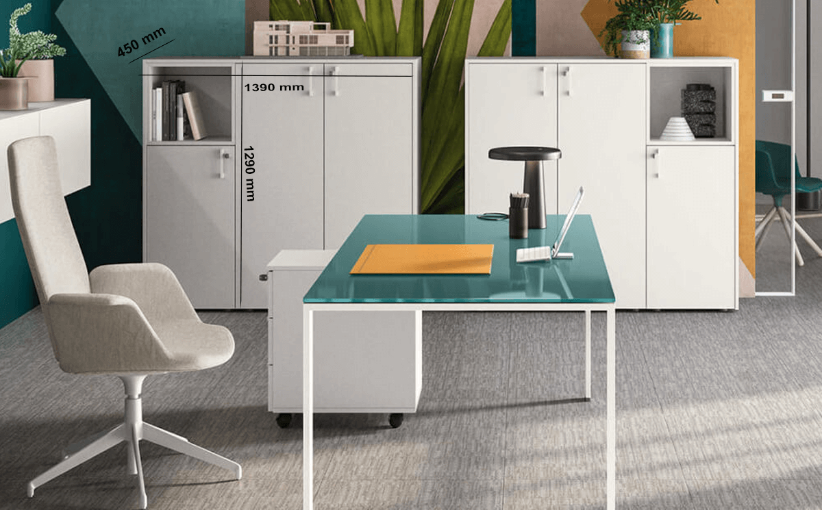 Size Alexia – U Leg Glass Desk Large Side Storage