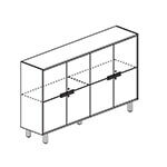 L2036 x D460 x H1255 (4 Pair Glossy Acrylic Doors with Handle and, 2 Fixed Shelves)