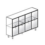 L2036 x D460 x H1255 (4 Pair Glass Doors with Knob with Handle and, 2 Fixed Shelves)