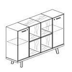 L1603 x D400 x H1025 mm (2 Doors and 2 Shelves, 2 Locks, 4 Open compartments)