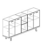 L2006 x D400 x H1025 mm (2 Pair of Doors and 2 Partitions, 4 Shelves, 2 Locks, 2 Open compartments)