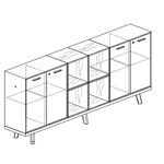 L2409 x D400 x H1025 mm (2 Pair of Doors, 2 Partitions, 4 Shelves, 2 Locks, 4 Open compartments)