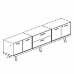 L2409 x D400 x H625 mm (2 Pair of Doors, 2 Drawers, 3 Locks)