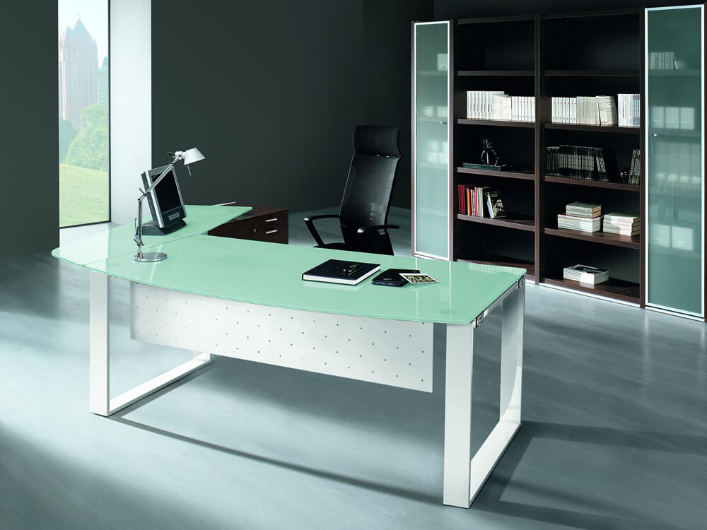 Bonnie 1 Glass Top Ring Leg Executive Desk With Rounded Front Optional Return And Pedestal 02