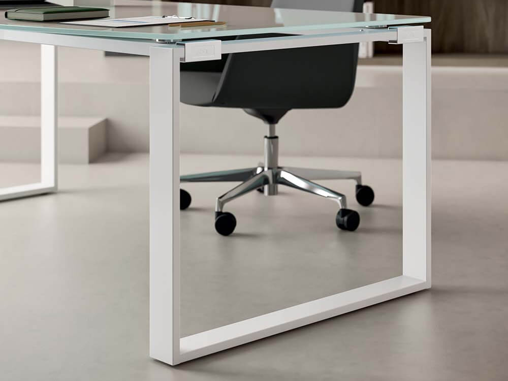 Bonnie 1 Glass Top Ring Leg Executive Desk With Rounded Front Optional Return And Pedestal