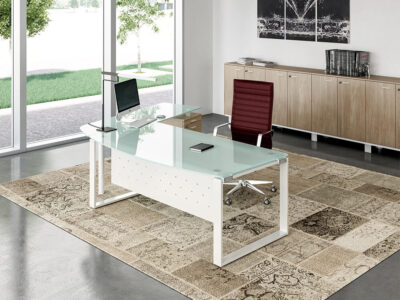 Bonnie 1 Glass Top Ring Leg Executive Desk With Rounded Front Main Image