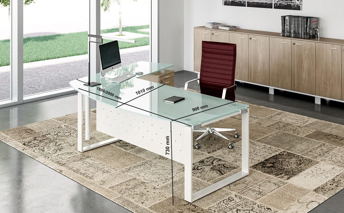 Bonnie 1 – Glass Top Ring Leg Executive Desk With Rounded Front Optional Return And Pedestal