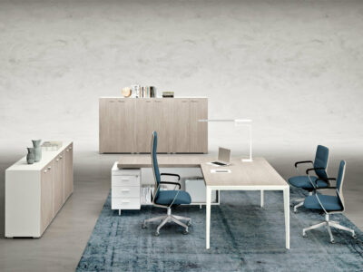 Buono 1 Sleek Executive Desk In Wood Veneer With Optional Leather Inlay, Modesty Panel, Return & Credenza Unit 01