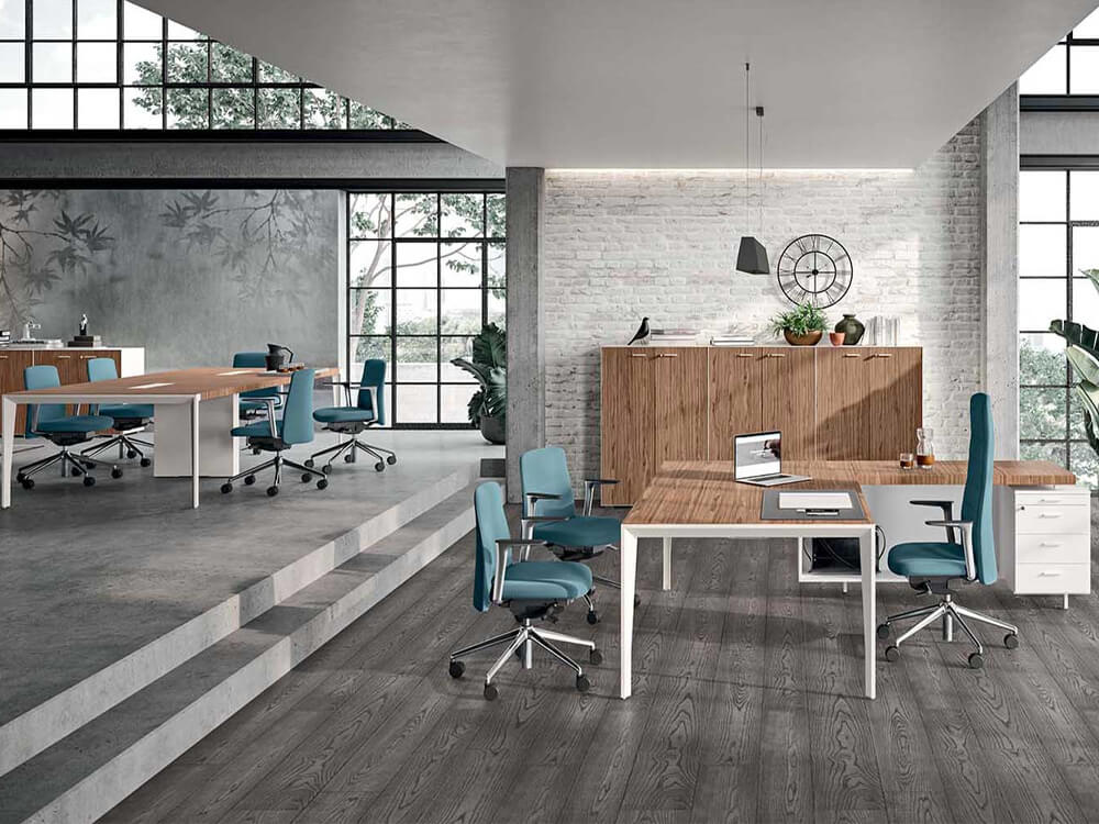 Buono 1 Sleek Executive Desk In Wood Veneer With Optional Leather Inlay, Modesty Panel, Return & Credenza Unit 02