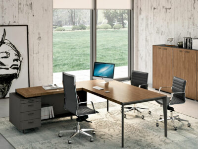 Buono 1 Sleek Executive Desk In Wood Veneer With Optional Leather Inlay, Modesty Panel, Return & Credenza Unit
