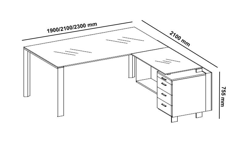 Enrique 3 Glass Top Ring Leg Executive Desk With Optional Return & Pedestal Unit Size Img 01