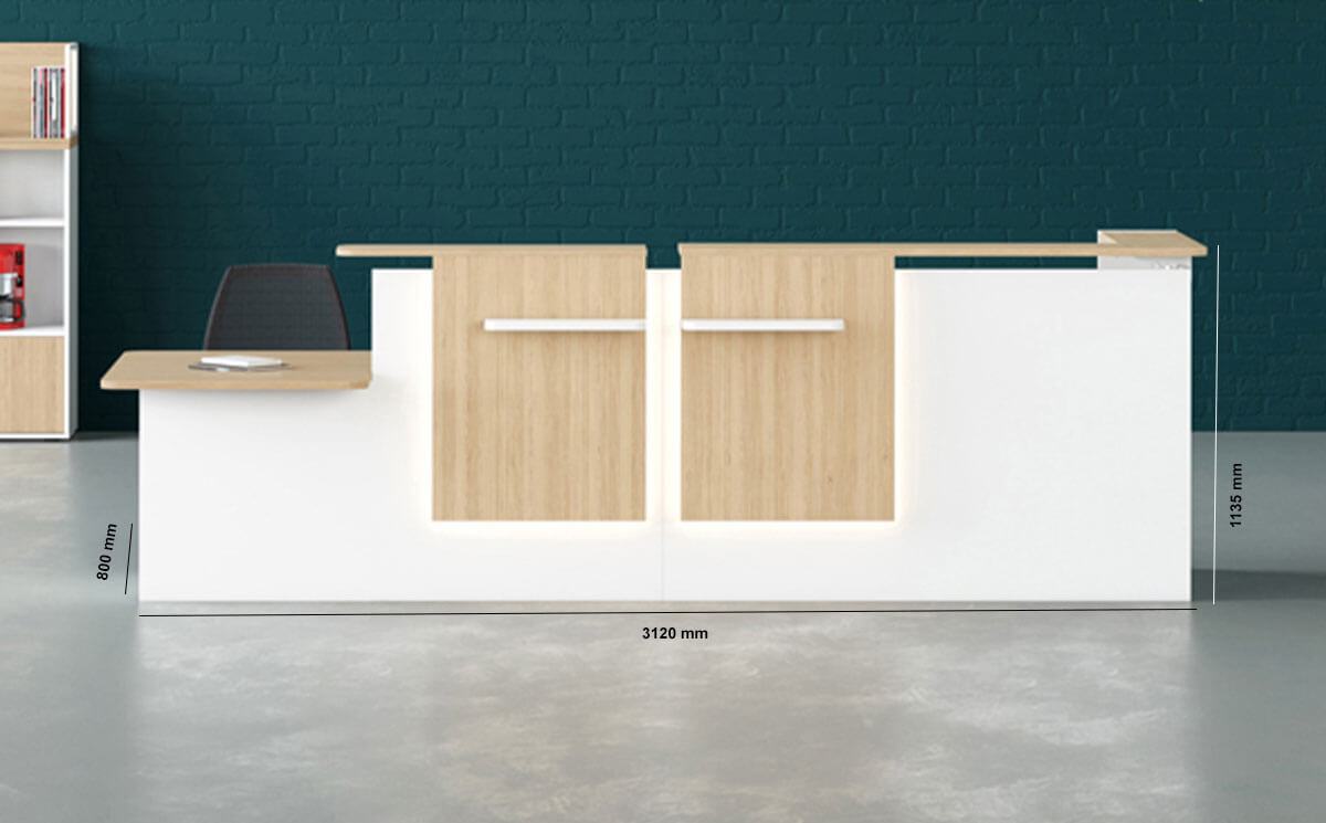 Greta Corner Reception Desk With Dda Approved Wheelchair Access Unit Dimension Image