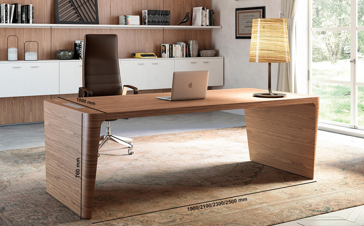 Henry 1 – Wood Veneer Luxurious Executive Desk With Optional Return Pedestal, Modesty Panel And Leather Inlay