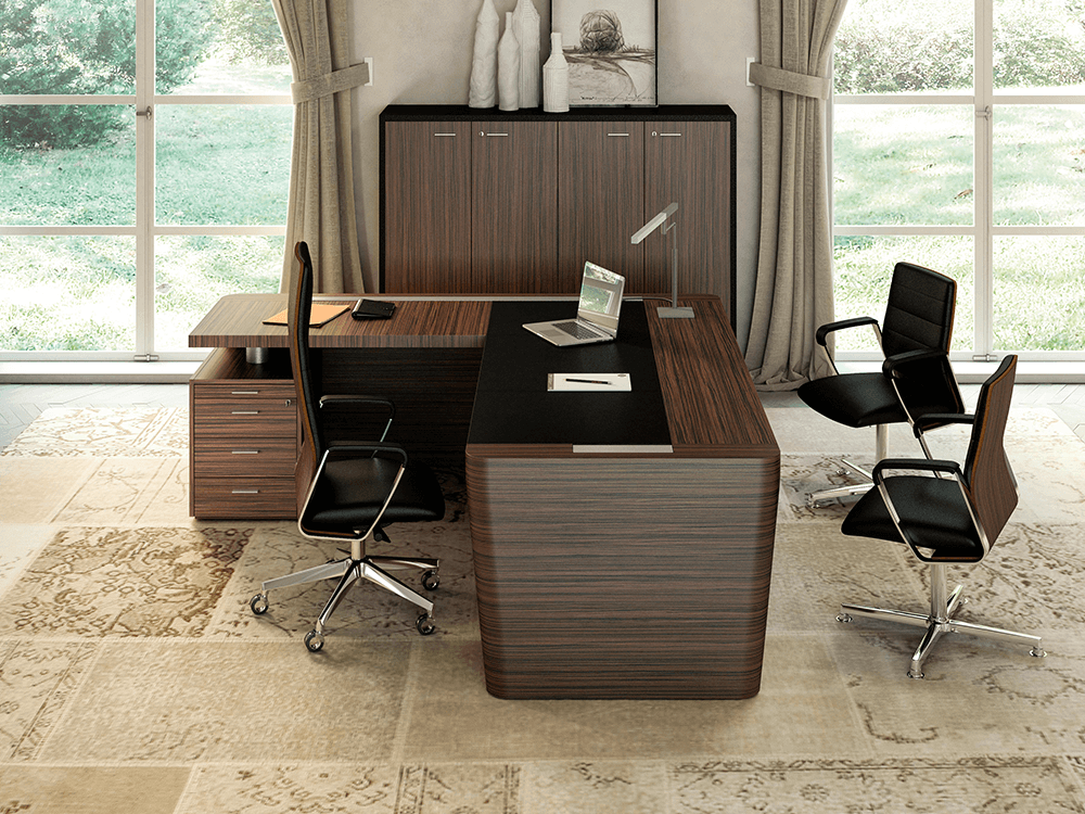 Henry 2 Wood Veneer Luxurious Executive Desk With Leather Inlay Main