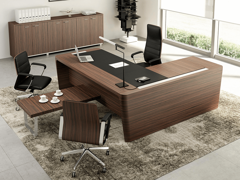 Henry 2 Wood Veneer Luxurious Executive Desk With Leather Inlay