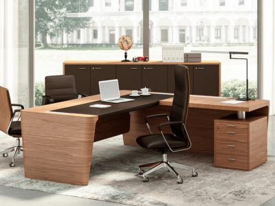 Henry 2 Wood Veneer Luxurious Executive Desk With Leather Inlay1