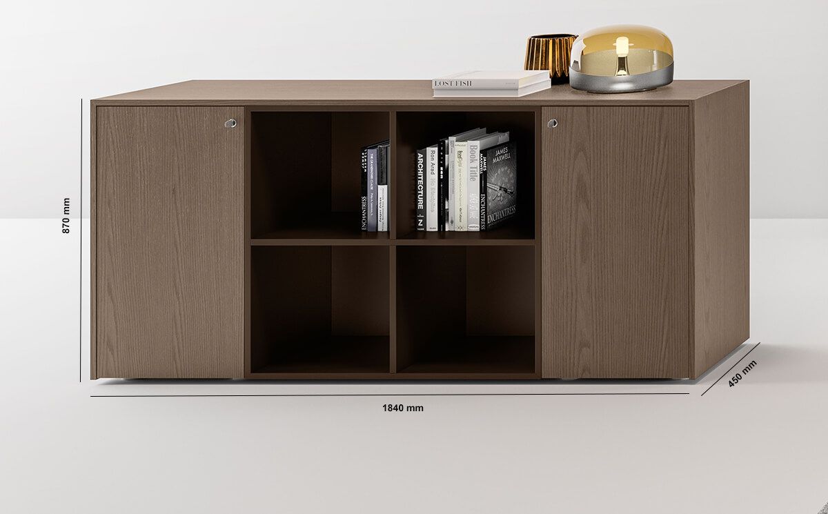 Hype Medium Level Wall Unit With Side Doors And Centeral 4 Open Element Dimension Image