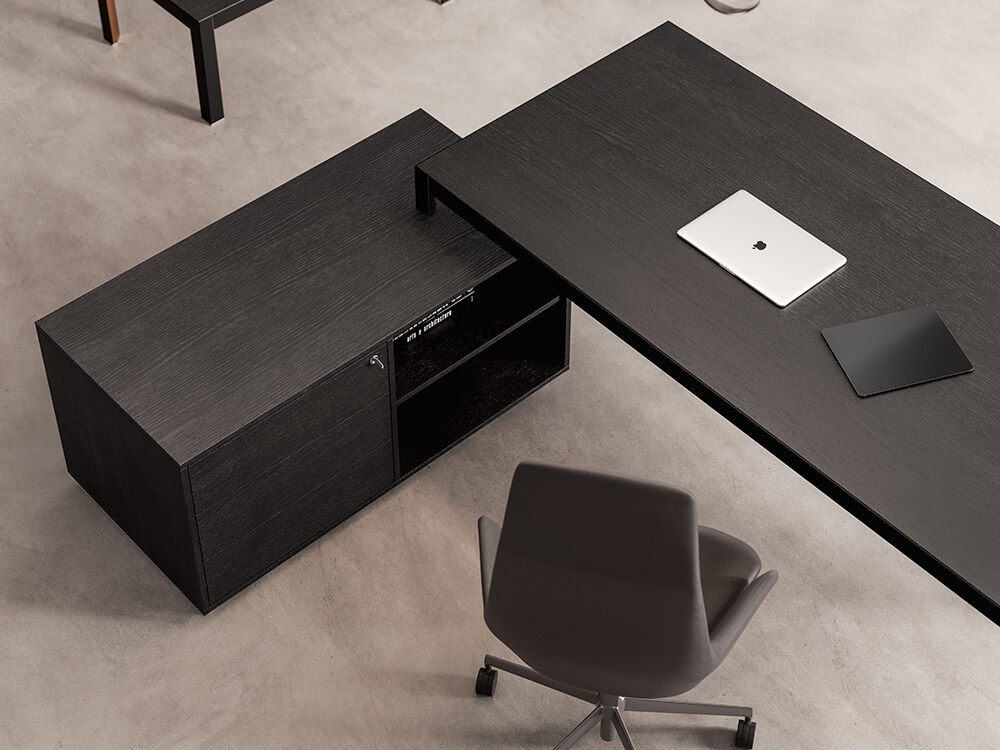 Hype Wood Veneer Top Executive Desk With Credenza