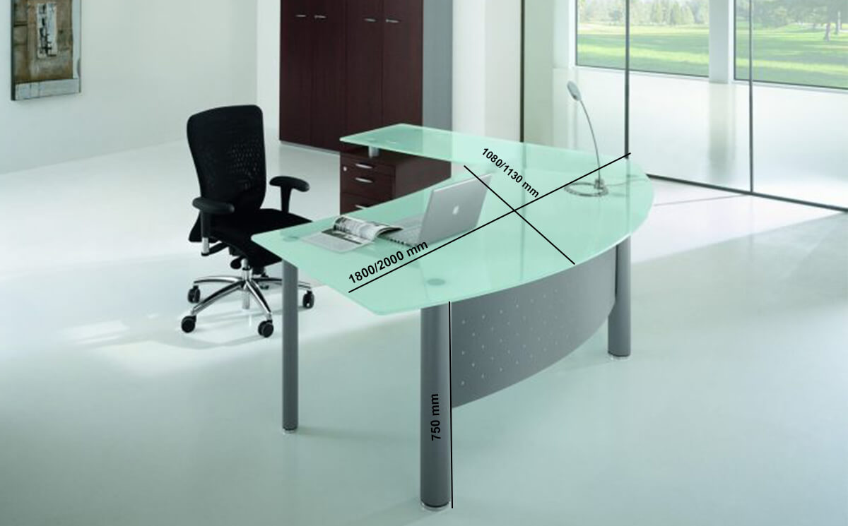 Jenny 2 – Glass Top Radial Corner Desk With Optional Return