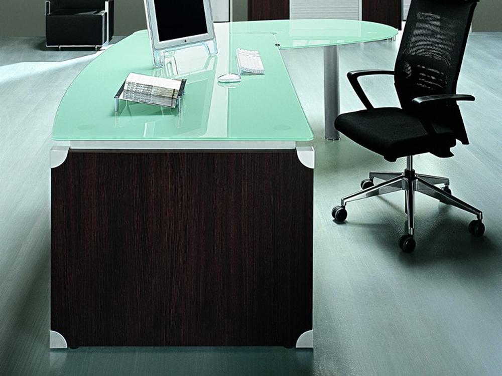 Linda L Shaped Glass Top Executive Desk With Optional Return 01