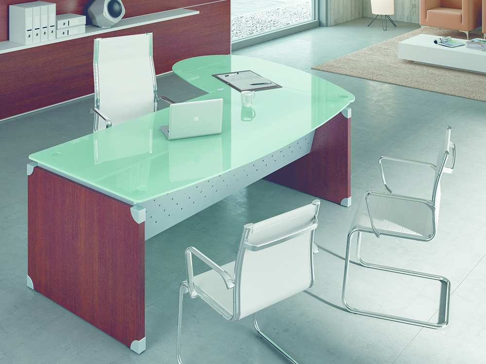 Linda L Shaped Glass Top Executive Desk With Optional Return 02