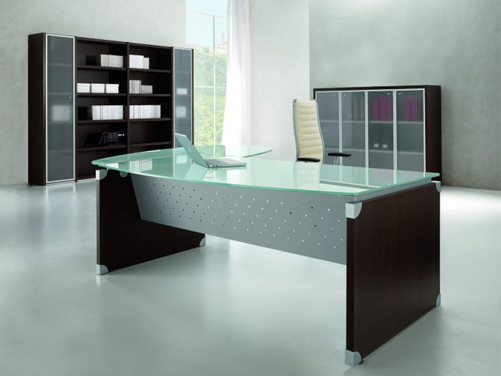 Linda L Shaped Glass Top Executive Desk With Return1