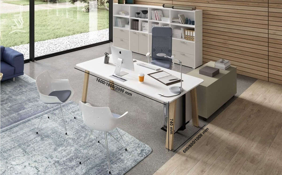 Minimo 2 – Simple Operator Desk With Wood Finish Legs And Optional Storage Unit Size Img
