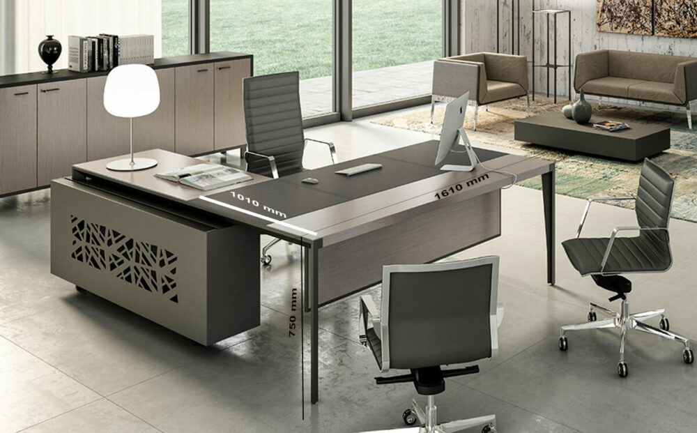 Size Buono 2 Sleek Executive Desk In Wood Veneer With Leather Inlay