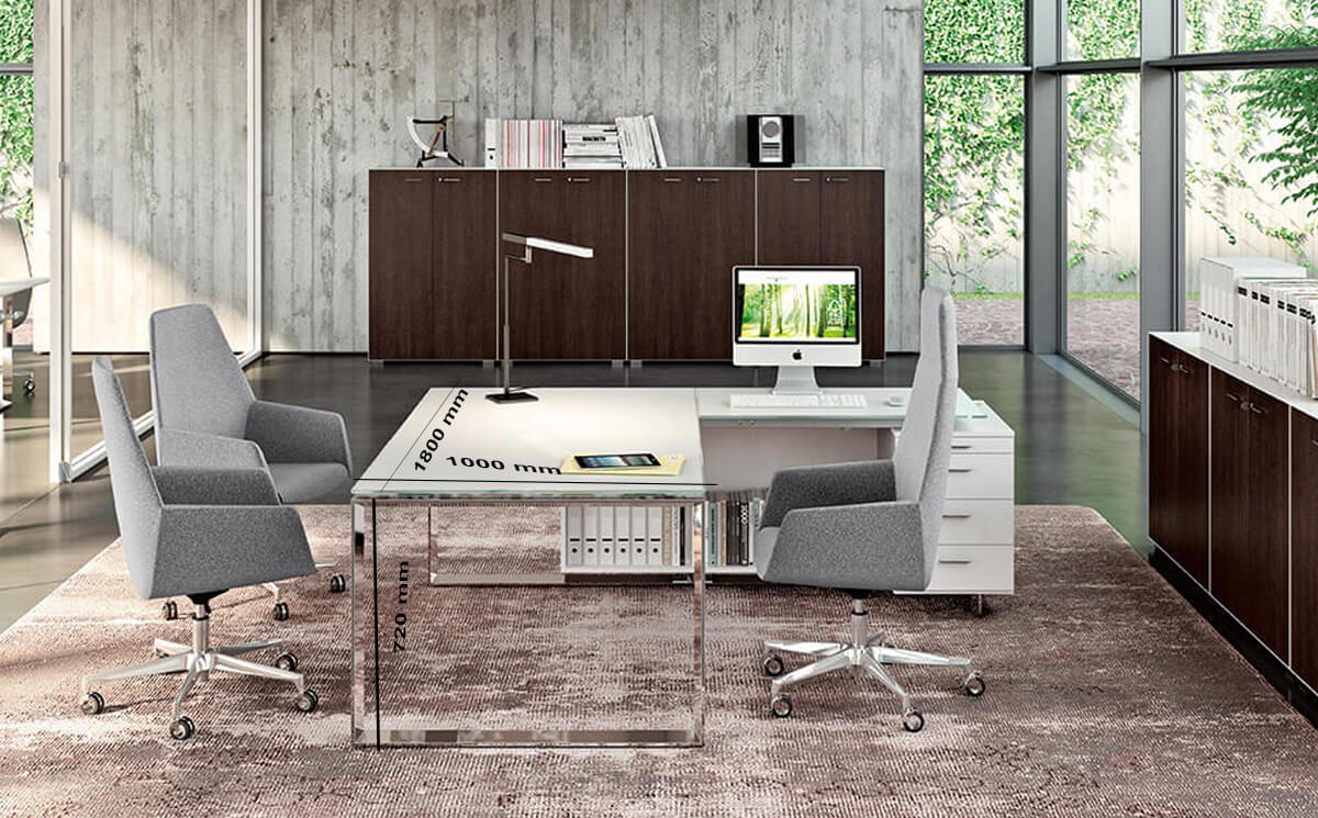 Size Enrique 3 Glass Top Ring Leg Executive Desk