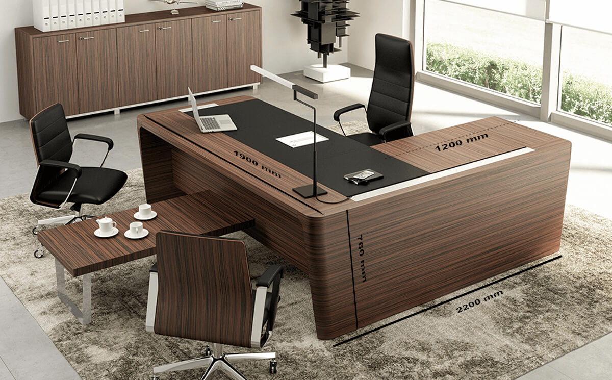 Size Return Henry 2 Wood Veneer Luxurious Executive Desk With Leather Inlay