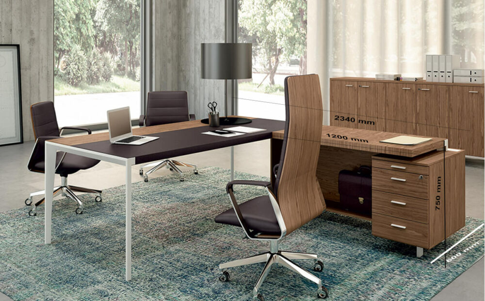 Size With Credenza Unit Buono 2 Sleek Executive Desk In Wood Veneer With Leather Inlay