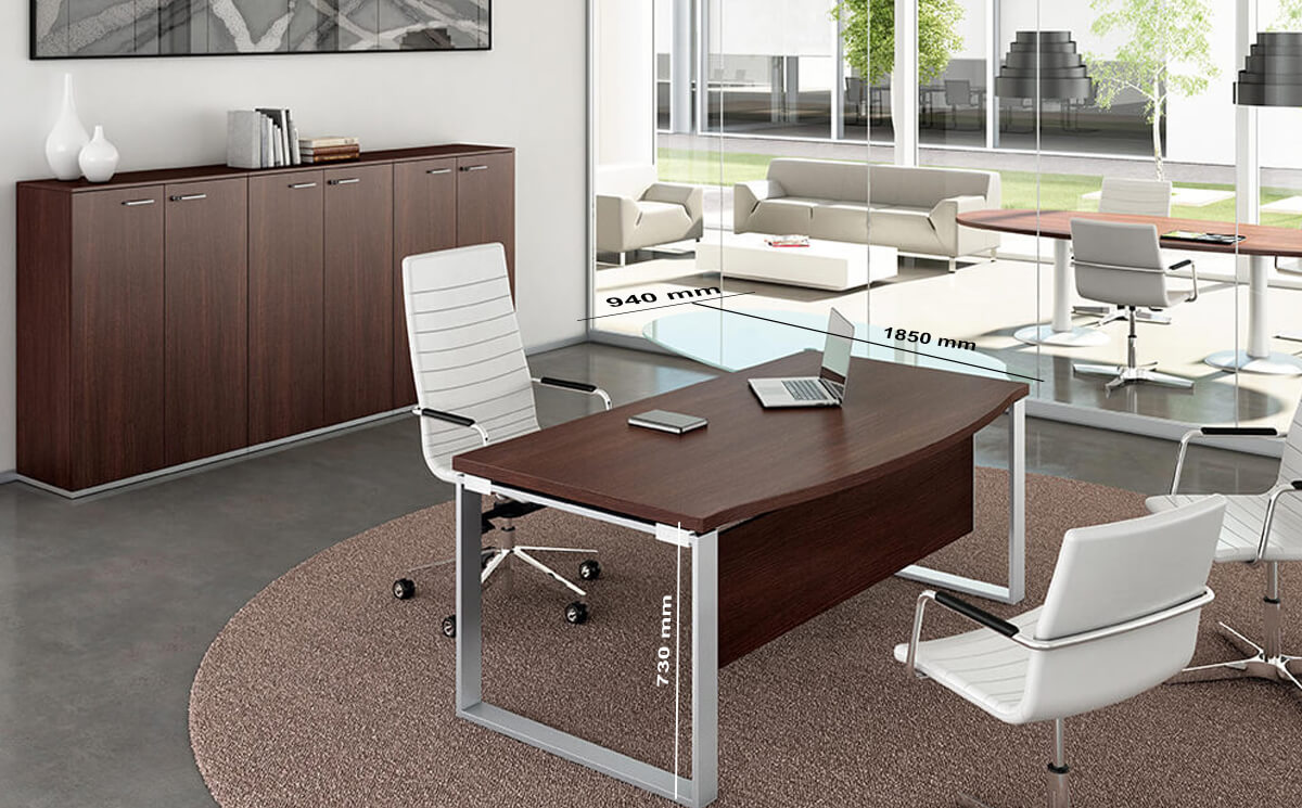Size(return) Bonnie 2 Wooden Top Ring Leg Executive Desk With Rounded Front