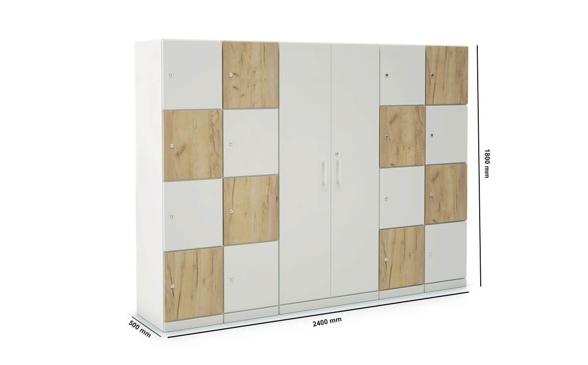 Stor Storage With Double Width 4 Compartment And Centeral Cupboard With 3 Shelve Dimension Image