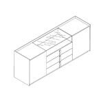L2120 x D520 x H850 mm (2 Doors and Center 4 Drawers )