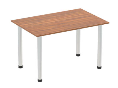 1200mm Straight Table Walnut Top Brushed Aluminium Post Leg