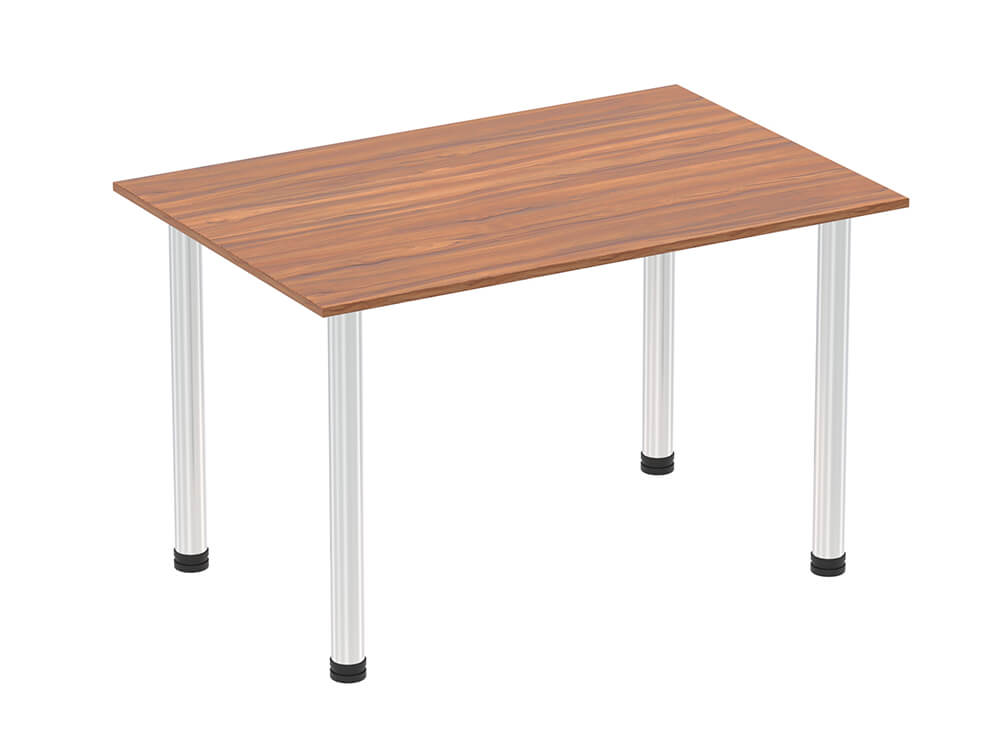 1200mm Straight Table Walnut Top Chrome Post Leg