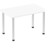 1200mm Straight Table White Top Brushed Aluminium Post Leg